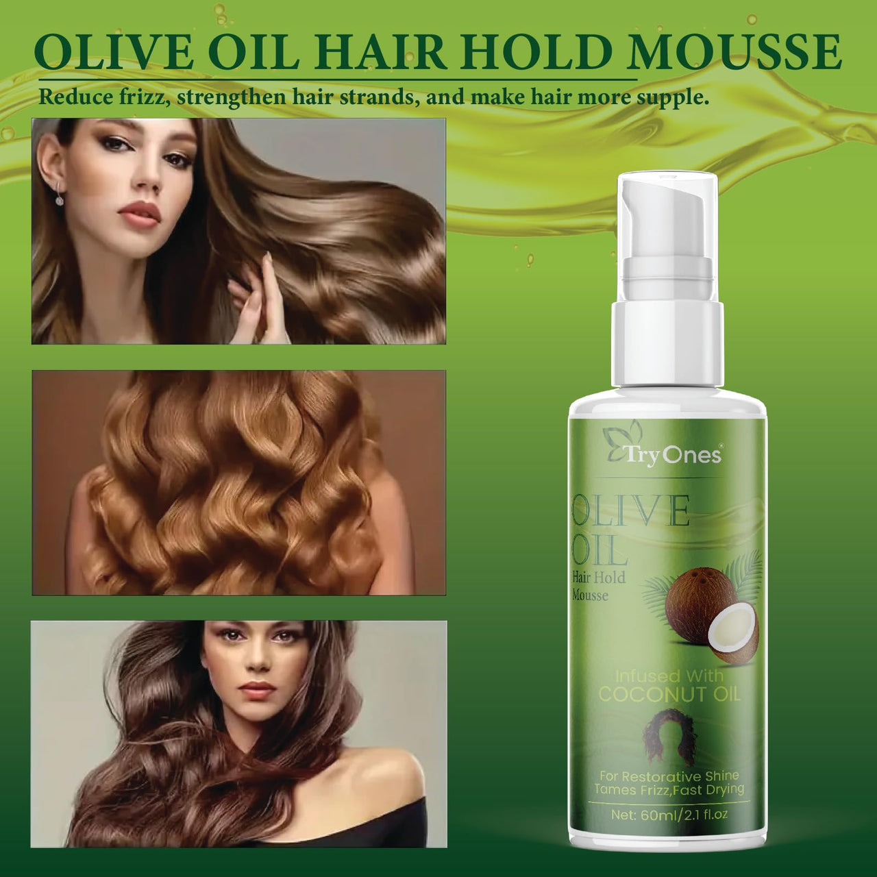 TryOnes Hair Oil Premium Olive Oil Infused With Coconut Oil 60 ML For Hair Growth, Hair Fall Control & Skin Care