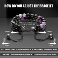 Triple Protection Bracelet for Women, Handmade Bracelet for Men Genuine Amethyst Black Obsidian Hematite 8mm Healing Crystal Bracelets Bring Luck Prosperity Happiness