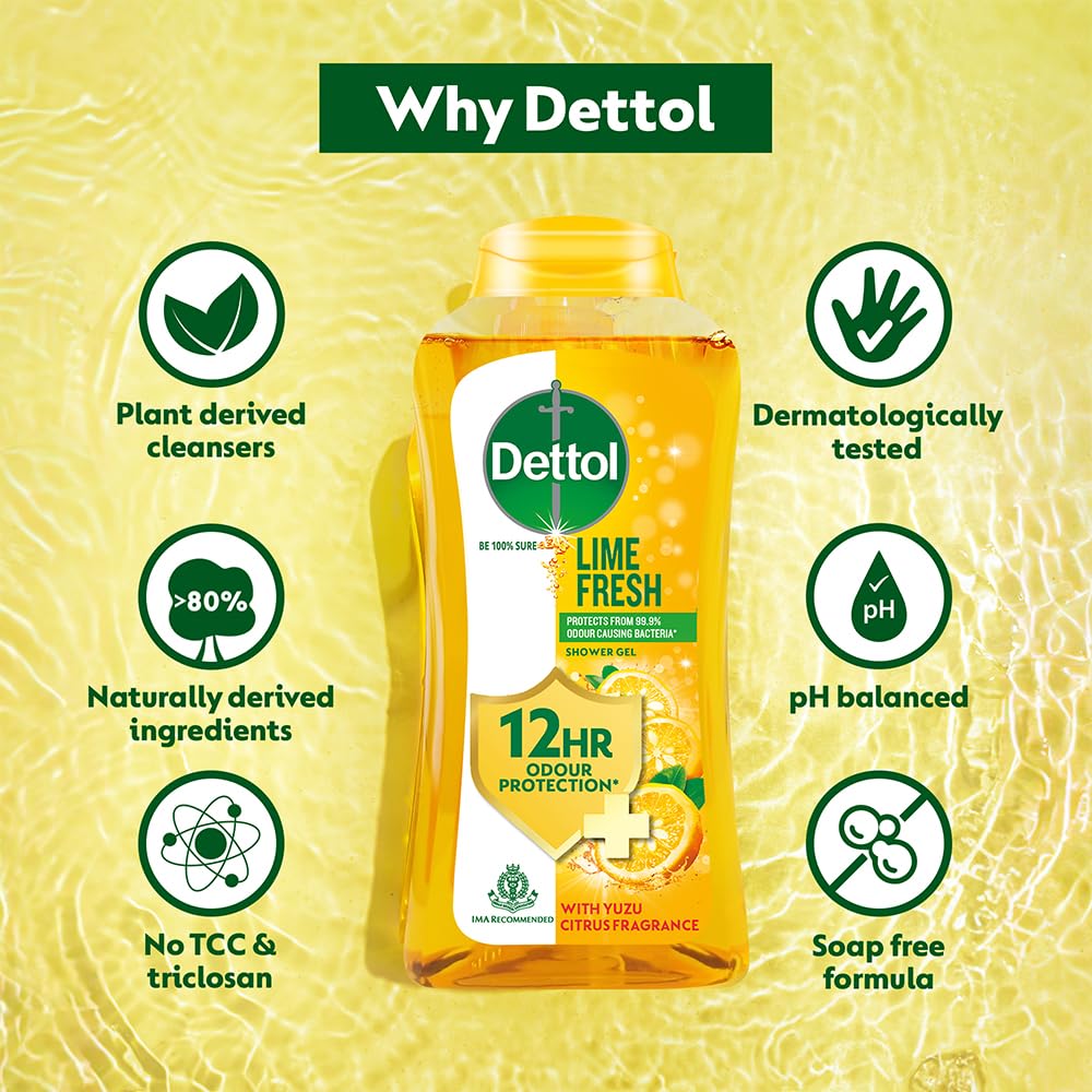 Dettol Body Wash and Shower Gel for Women and Men, Refresh - 250ml | Soap-Free Bodywash | 12h Odour Protection (Pack of 2)