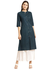 rangita Women Cotton Front Button Placket Calf Length A line Kurti