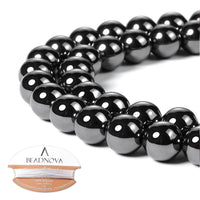 BEADNOVA Natural Hematite Beads Natural Crystal Beads Stone Gemstone Round Loose Energy Healing Beads with Free Crystal Stretch Cord for Jewelry Making (10mm, 36-38pcs) 10mm 23) Hematite Round Beads
