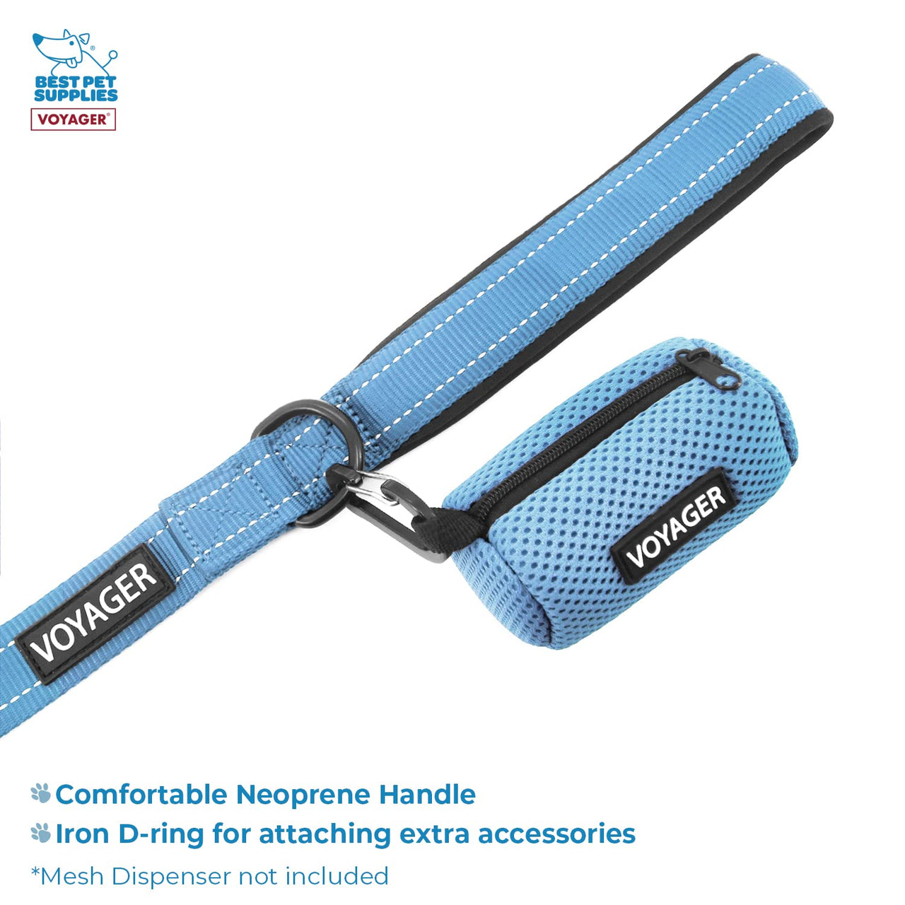 Voyager Step-in Air All Weather Mesh Harness and Reflective Dog 5 ft Leash Combo with Neoprene Handle, for Small, Medium and Large Breed Puppies by Best Pet Supplies - Baby Blue/Black Trim, Small