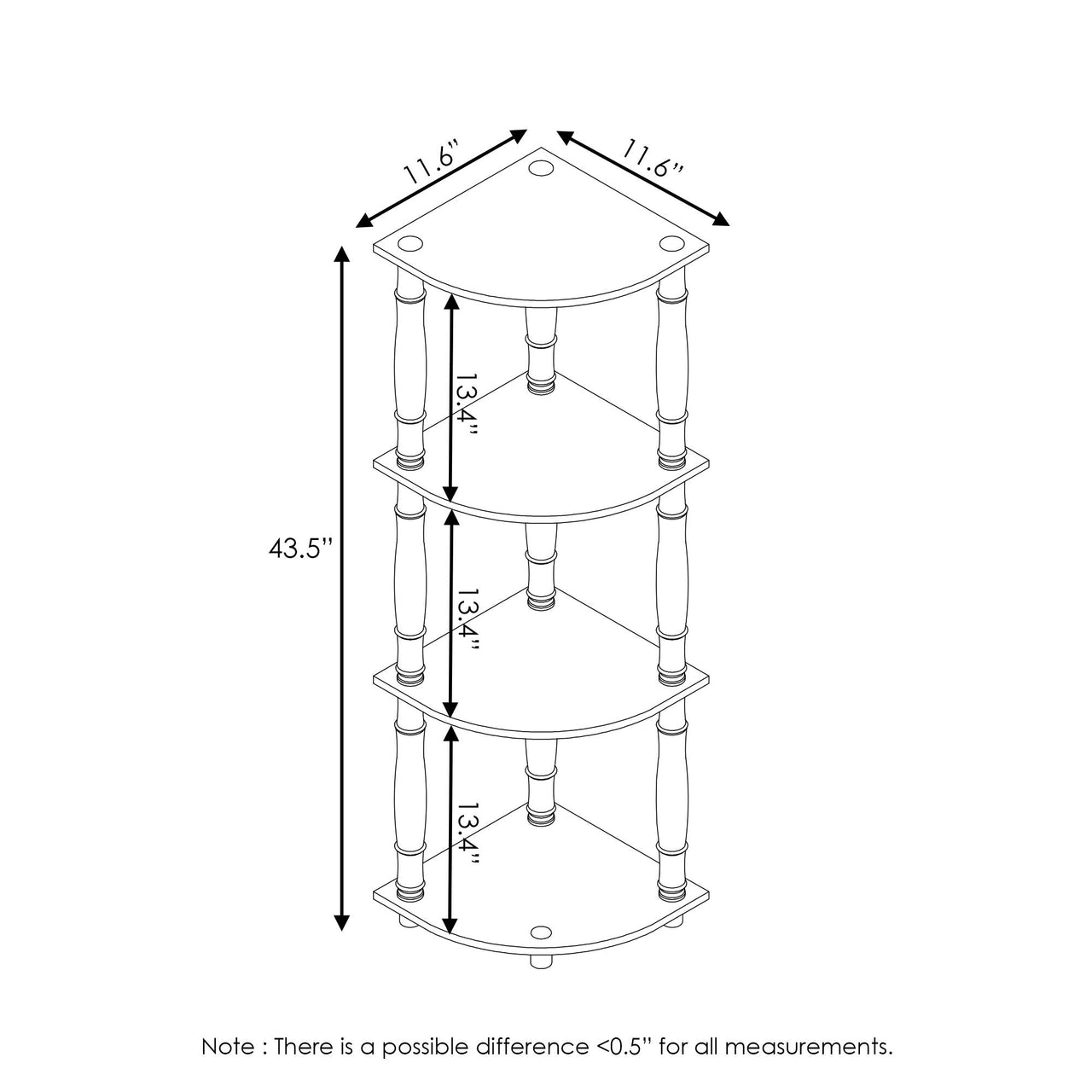 Furinno Turn-N-Tube 4-Tier Corner Display Rack Multipurpose Shelving Unit, Dark Brown Grain/Black 4-Tier Round Tube