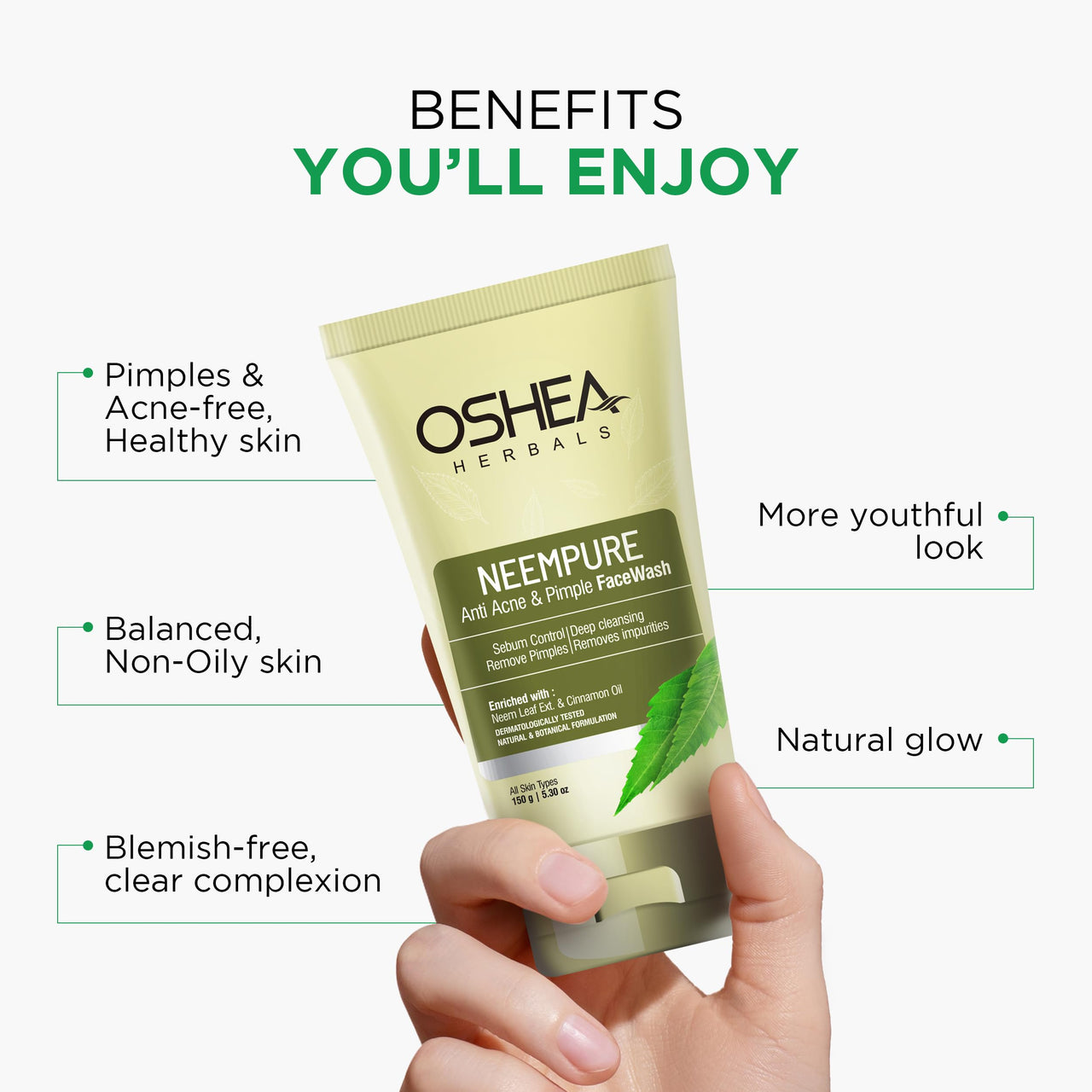Oshea Herbals Neempure Anti Acne & Pimple Face Wash- Sebum Control | Deep Cleansing | Remove Pimples | Impurities | All Skin Types (Pack of 2)