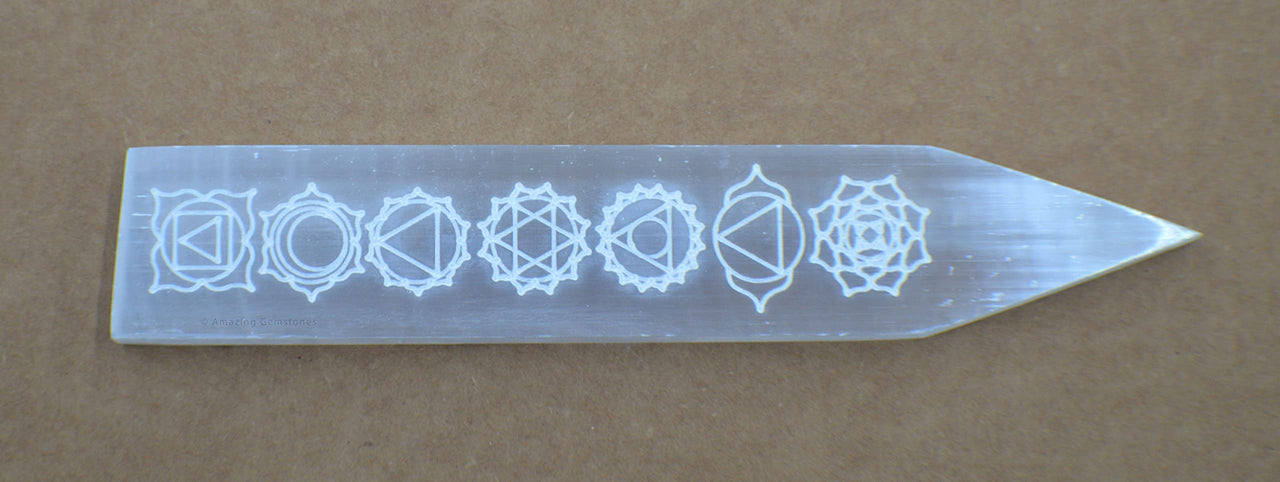Selenite Crystal Charging Plate For Crystals And Healing Stones, 7.5" Selenite Crystal Plate Engraved Chakra Coaster For Home Office Table Decor (Selenite Pointed Stick) Rectangle Chakra - Pointed