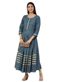 Yash Gallery Women's  Rayon Golden Buti Printed Anarkali Kurta