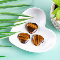 FORBY 3 Pcs Natural 1 inch Tiger's  Eye Puffy Heart Stone, Healing Love Crystal Palm Worry Stone for Chakra Reiki Balancing, Meditation and Positive Energy