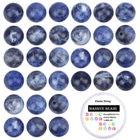 80Pcs Natural Crystal Beads Stone Gemstone Round Loose Energy Healing Beads with Free Crystal Stretch Cord for Jewelry Making (Blue Sodalite, 10mm) Blue Sodalite