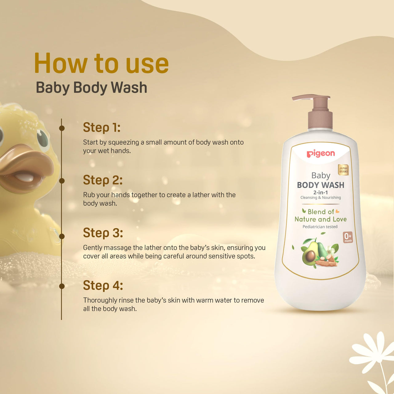 Pigeon 2-in-1 Baby Body Wash For Cleansing & Nourishing, Enriched With Avocado Oil & Marshmallow Extract, Parabens Frew, SLS & SLES Free - 500 ml