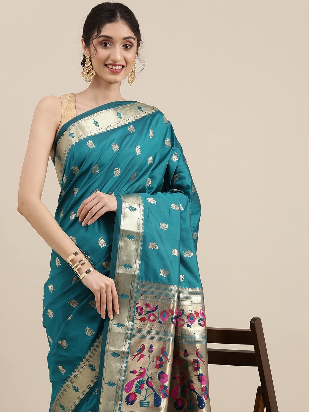 Pandadi Saree Women's  Paithani Silk Saree With Blouse Piece