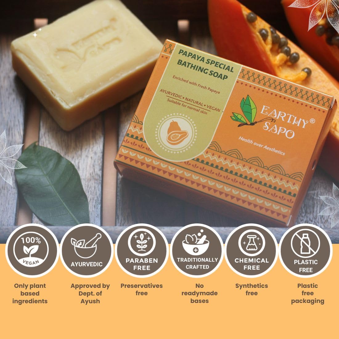 Earthy Sapo Handmade Papaya Special Bathing Soap, 100g