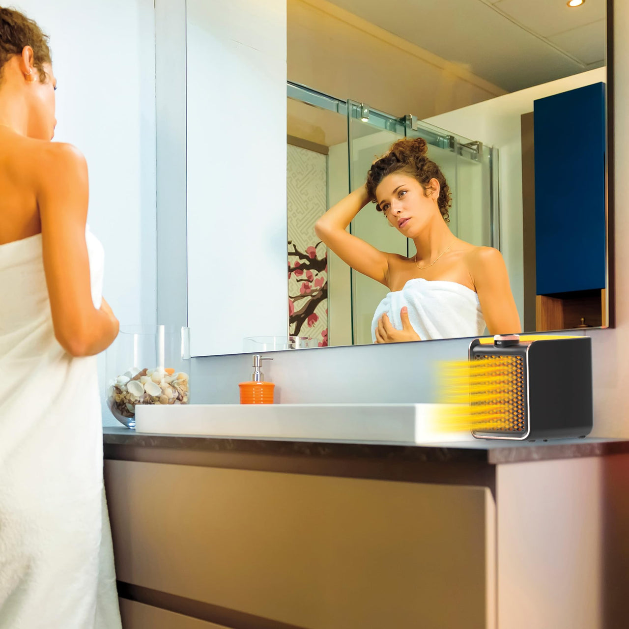 Ontel Handy Heater Turbo 800 Wall Outlet Small Space Heater with Adjustable Thermostat, Programmable 12-Hour Timer, Auto Shut Off - Quiet & Space-Saving Ceramic Mini Heater