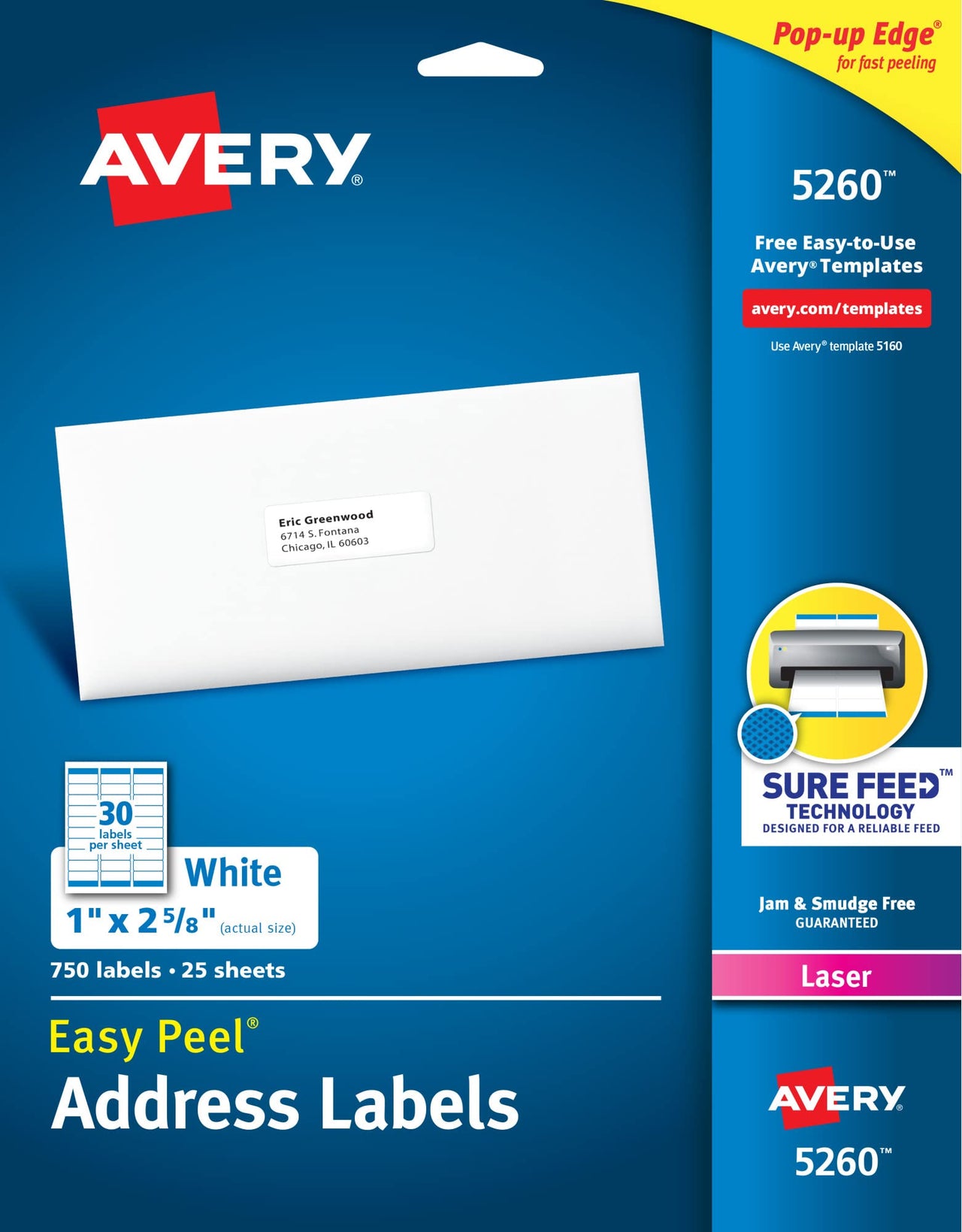 Avery Easy Peel Printable Address Labels with Sure Feed, 1" x 2-5/8", White, 750 Blank Mailing Labels (05260)