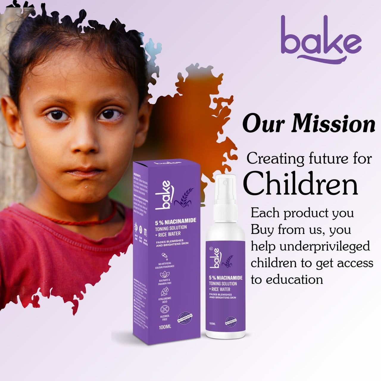 BAKE 5% Niacinamide & Rice Water Toner | Fermented Rice Water Extract | For Dry & Acne Prone Skin | Alcohol Free Toner with Hyaluronic Acid | Smoothens Uneven Skin | Fades Acne Marks | 100ml