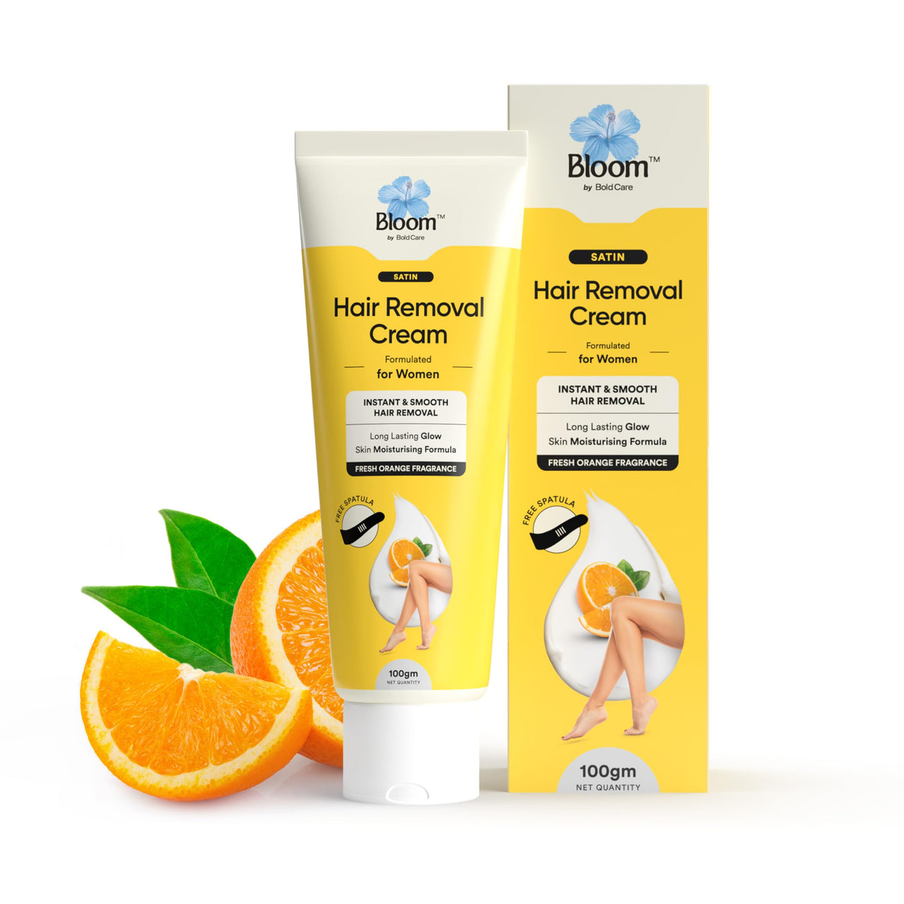 Bloom - Hair Removal Cream (Orange) - with Spatula (100gm)