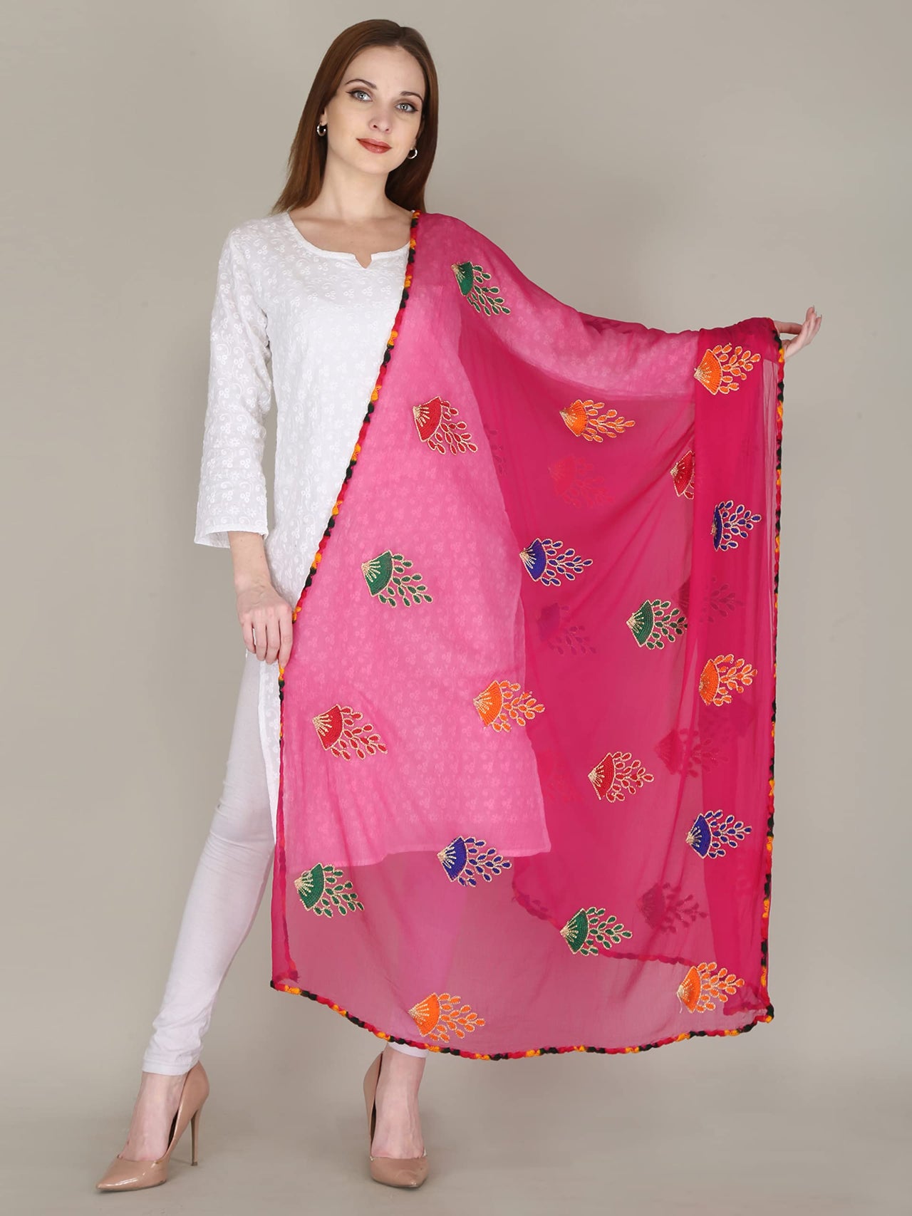 DIAMO Embroidered Chiffon Women's  Dupatta