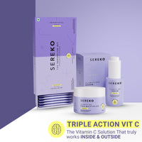 Sereko Advanced Active Vitamin C Skin Regime Kit Combo | 50X Vitamin C Face Moisturiser 50 ml, Clarifying Serum 30 ml & Super Glow Collagen Powder - 30 Sachet x 4g