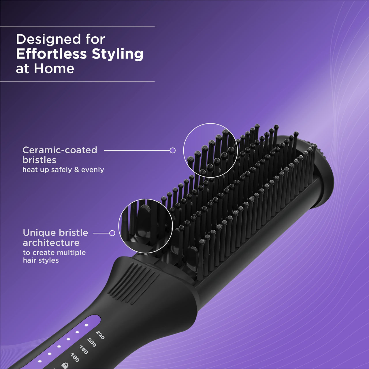 Bblunt Pro Insta Smooth Hair Straightening Brush With 4 Temperature Settings And Ionic Technology For 2X Better Frizz Control | (Ceramic Coated Bristles) Black & Purple,50 Watts