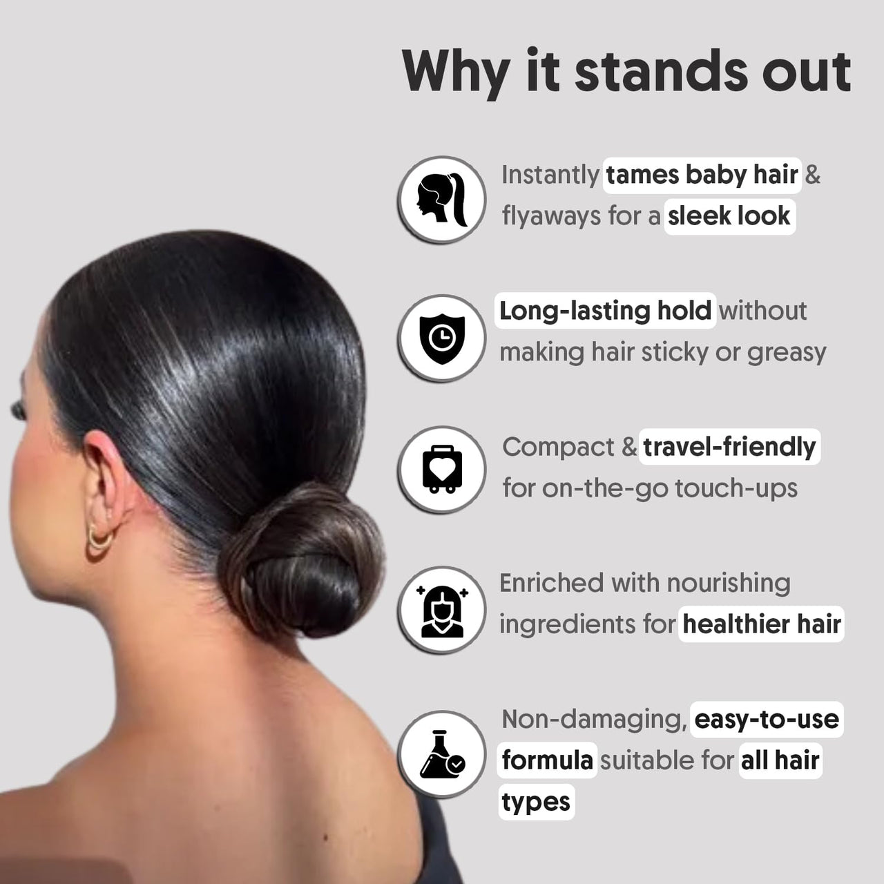 Aravi Organic Hair Finishing Stick - Flyaway Natural Styling Frizz Control - Smooth, Shiny & Non-Greasy Look - 15 ml