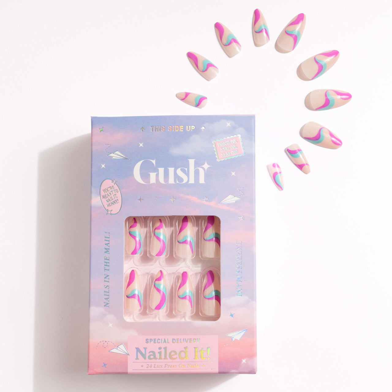 Gush Beauty Press On Nails | Reusable Nail Extensions | Artificial Fake Nails Set | For women (Abstract Purple Swirl - Medium Round)