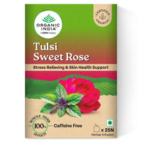 A TATA Product - Organic India Tulsi Sweet Rose - 25 Tea Bags, Stress Relieving, Supports Radiant Skin, Rich in Antioxidants, Made with Tulsi, Chamomile, and Rose Certified Organic