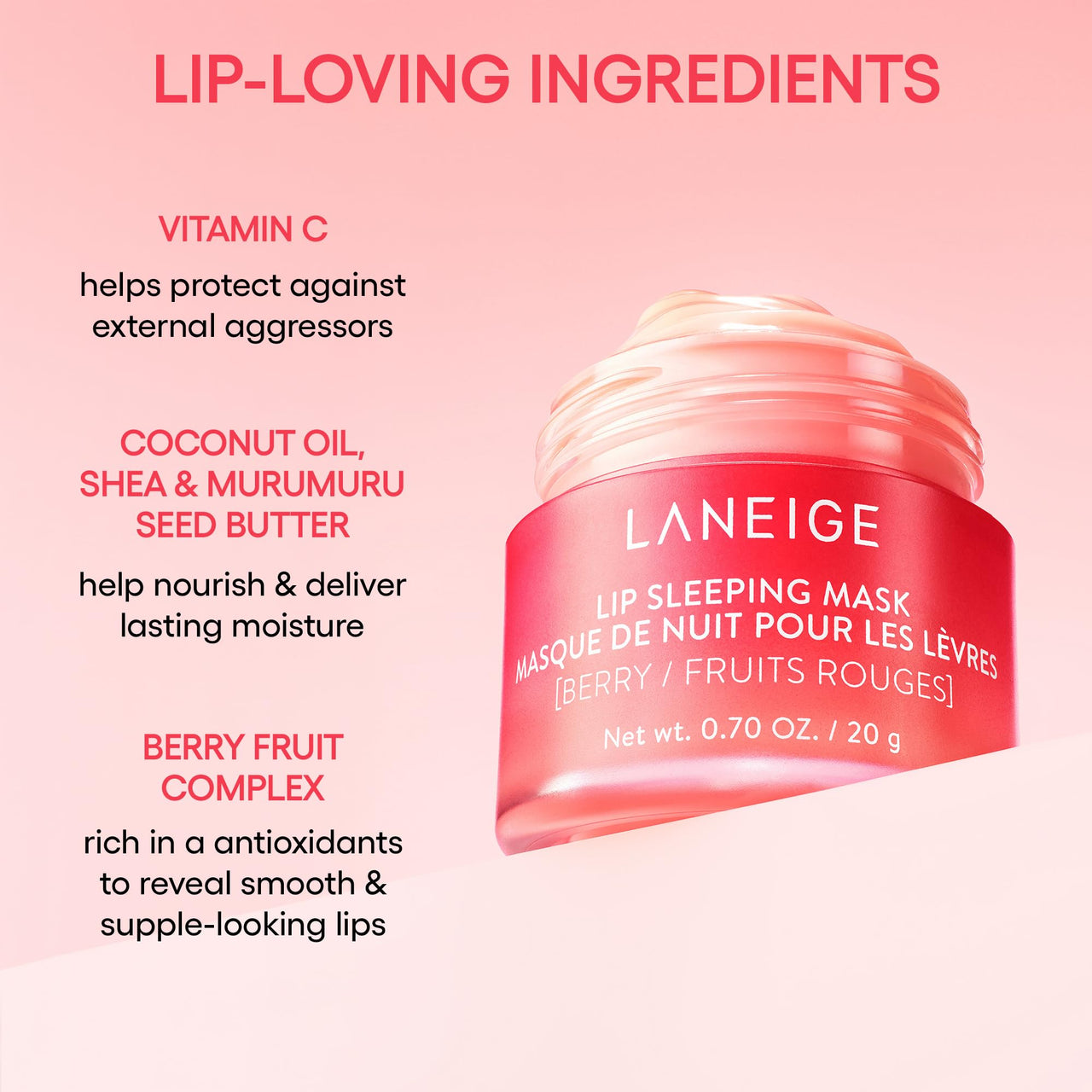 LANEIGE Lip Sleeping Mask | Moisturizing Lip Treatment with Vitamin C + Shea Butter for Soft Hydrated Lips | Overnight Repair | Lip Balm For Dry Chapped Lips | Lasting Hydration | Vanilla |20Gm