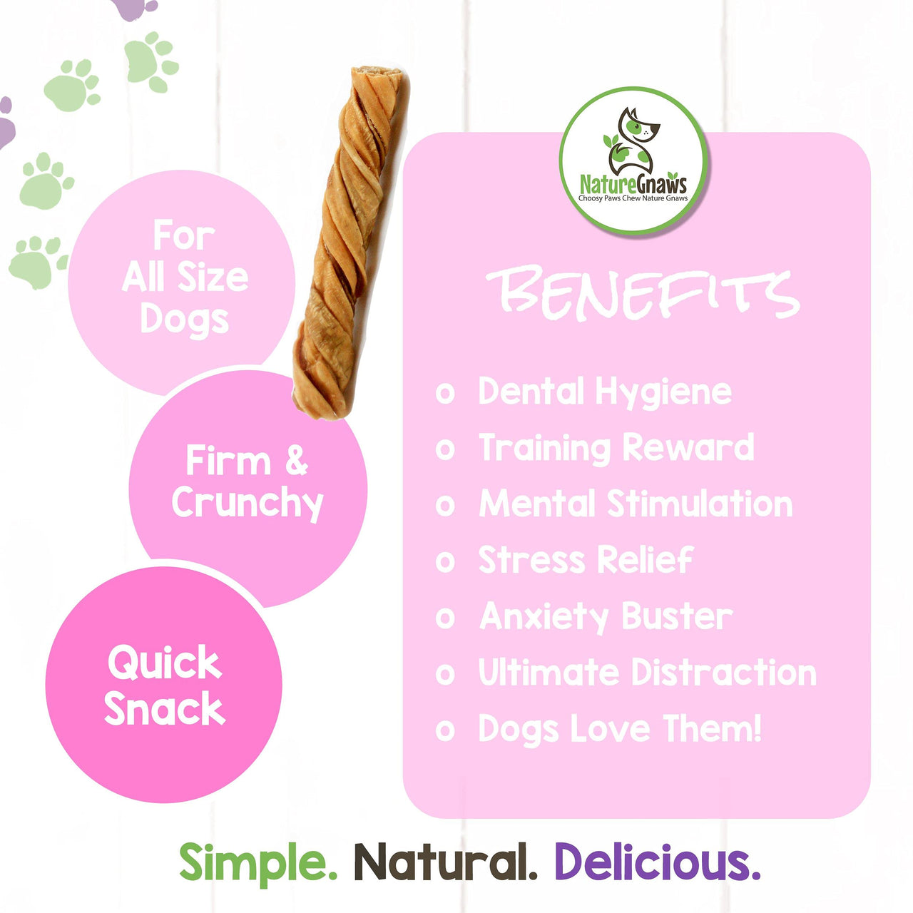 Nature Gnaws Tripe Twists for Dogs - Premium Natural Beef Sticks - Simple Single Ingredient Crunchy Dog Chew Treats - Rawhide Free 20 Count (Pack of 1)