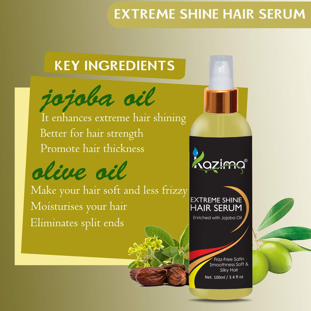 KAZIMA Extreme Shine Hair Serum for Hair - Enriched with Jojoba Oil, 100 ml