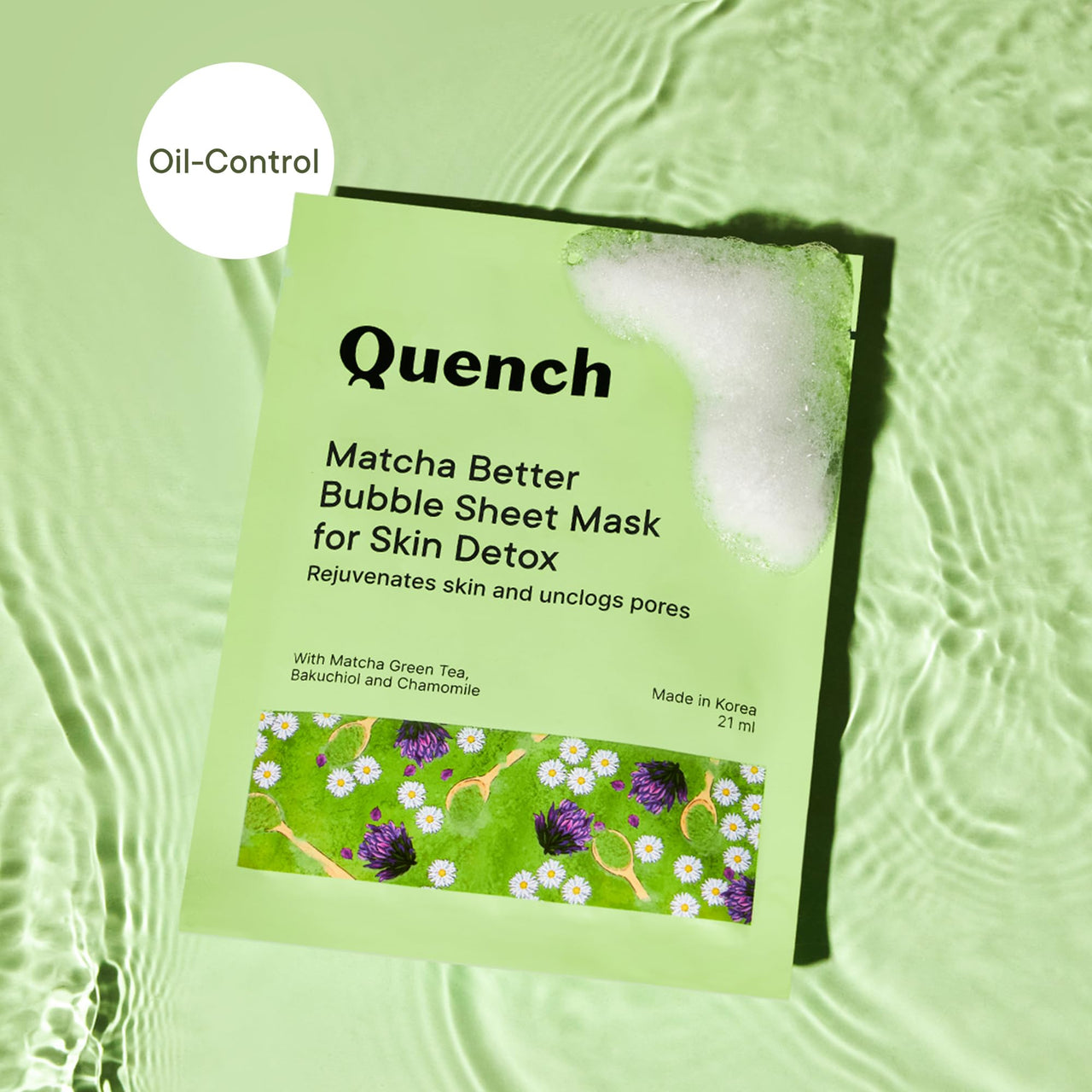 QUENCH BOTANICS Korean Bubble Sheet Mask With Matcha Green Tea Anti-Oxidants | Self-Foaming Korean Mask For Glowing Skin | Deep Cleanses & Purifies Skin | Made In Korea (Pack Of 1, 21Ml)