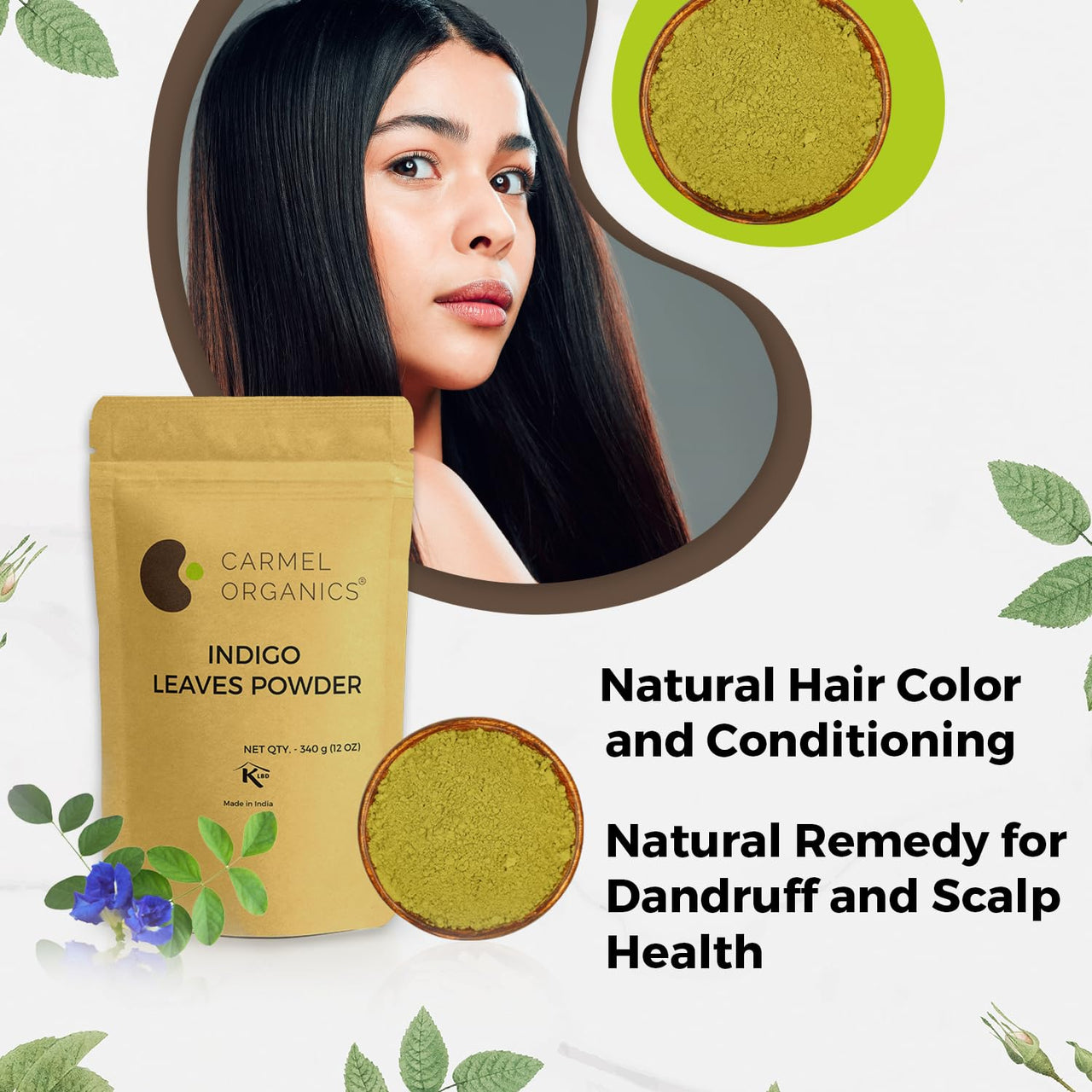 CARMEL ORGANICS Hair Color Henna & Indigo Leaves Powder Combo (340gm Each) | No Added Preservative and Additives | Non-GMO | Made By Pure And Natural Dried Leaves