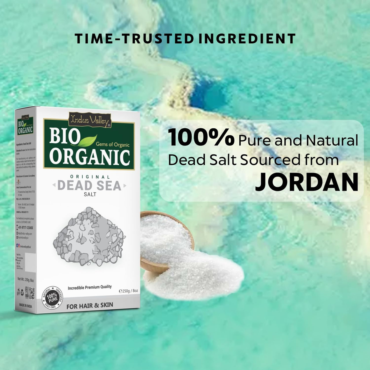 INDUS VALLEY Bio Organic 100% Natural Dead Sea Salt for Skin Healing and Hydration - (250g)