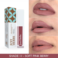 Just Herbs Ayurvedic Creamy Matte Long Lasting Liquid Lipstick, Lightweight & Hydrating Lip Colour with Liquorice & Sweet Almond Oil - Soft Pink Berry