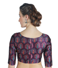 X3 Women's  Peacock Print Polyester Elbow Length Sleeves Saree Blouse