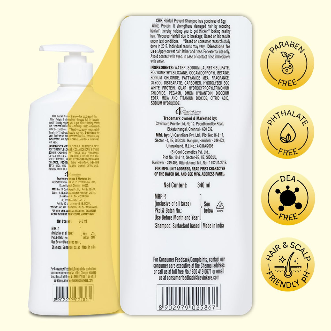 Chik Protein Solution Hairfall Prevent Shampoo, With Goodness Of Egg White, For Thick And Healthier Hair (340ml)