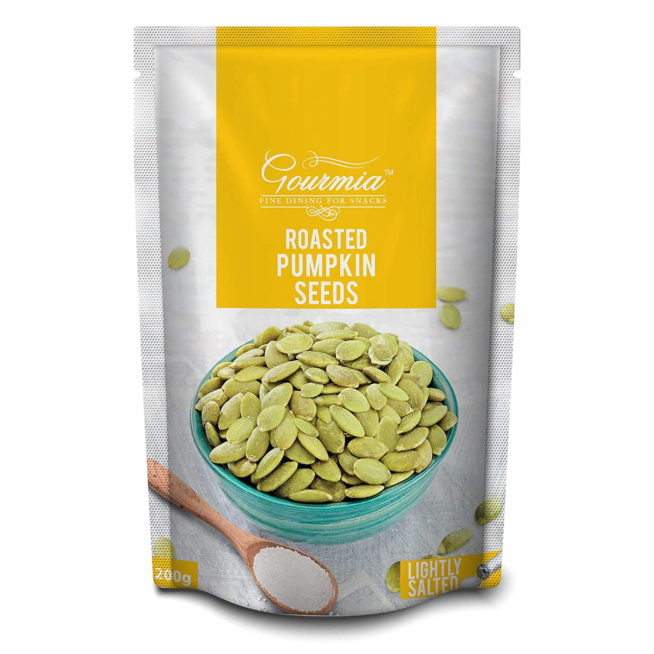 Gourmia Roasted Pumpkin Seeds Lightly Salted 200g | Fiber Rich | Immunity Booster | Crunchy Healthy Munching | Roasted Flavoured | Roasted Seeds for Healthy Snacking