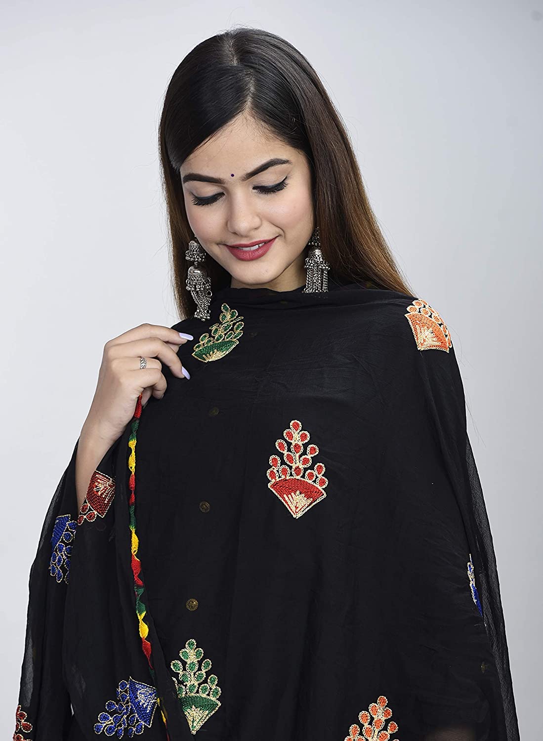 DIAMO Women's  Phulkari Chiffon Dupatta