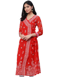 Ada Handcrafted Lucknowi Chikan Women's  Georgette Angrakha Kurti Kurta with Slip A100593