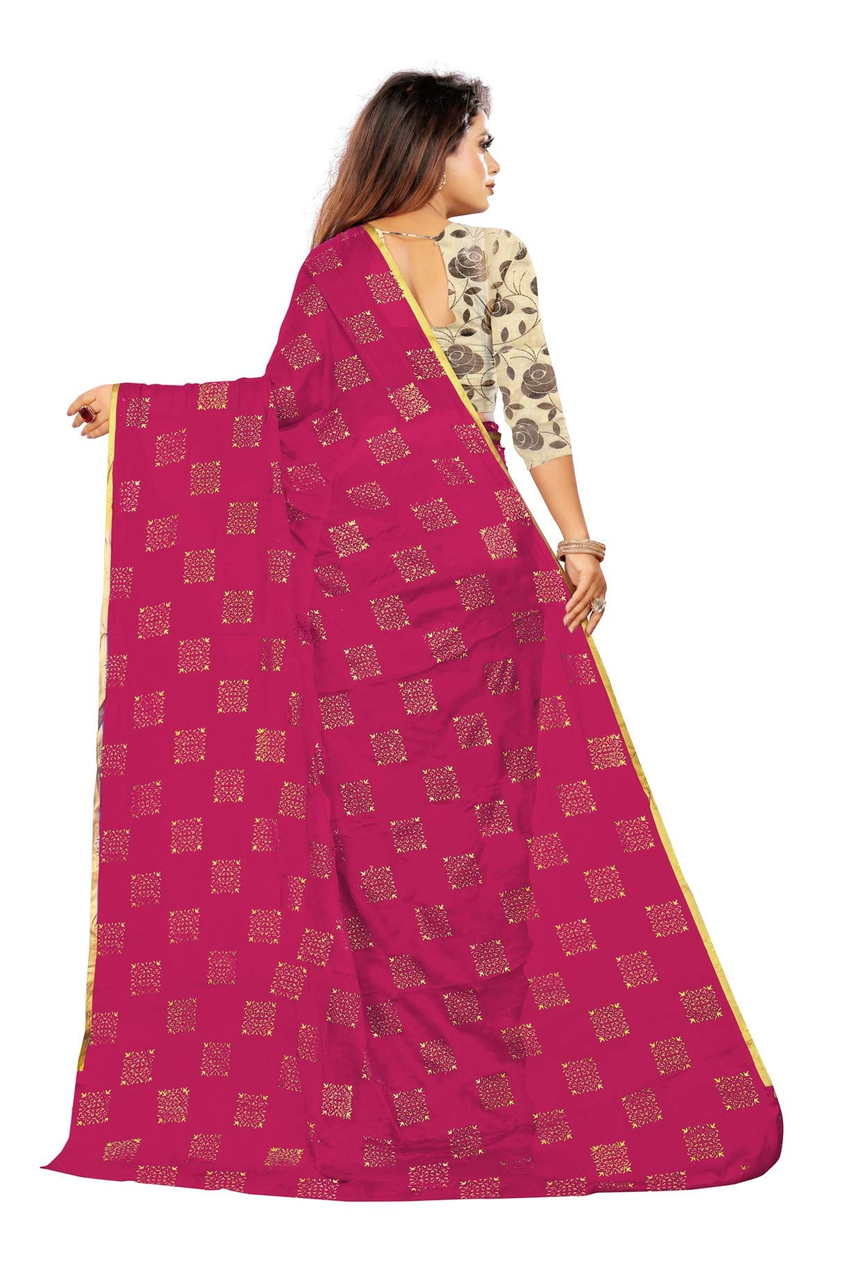 Rhey Women Foil Print Work Chiffon Saree With Blouse Piece