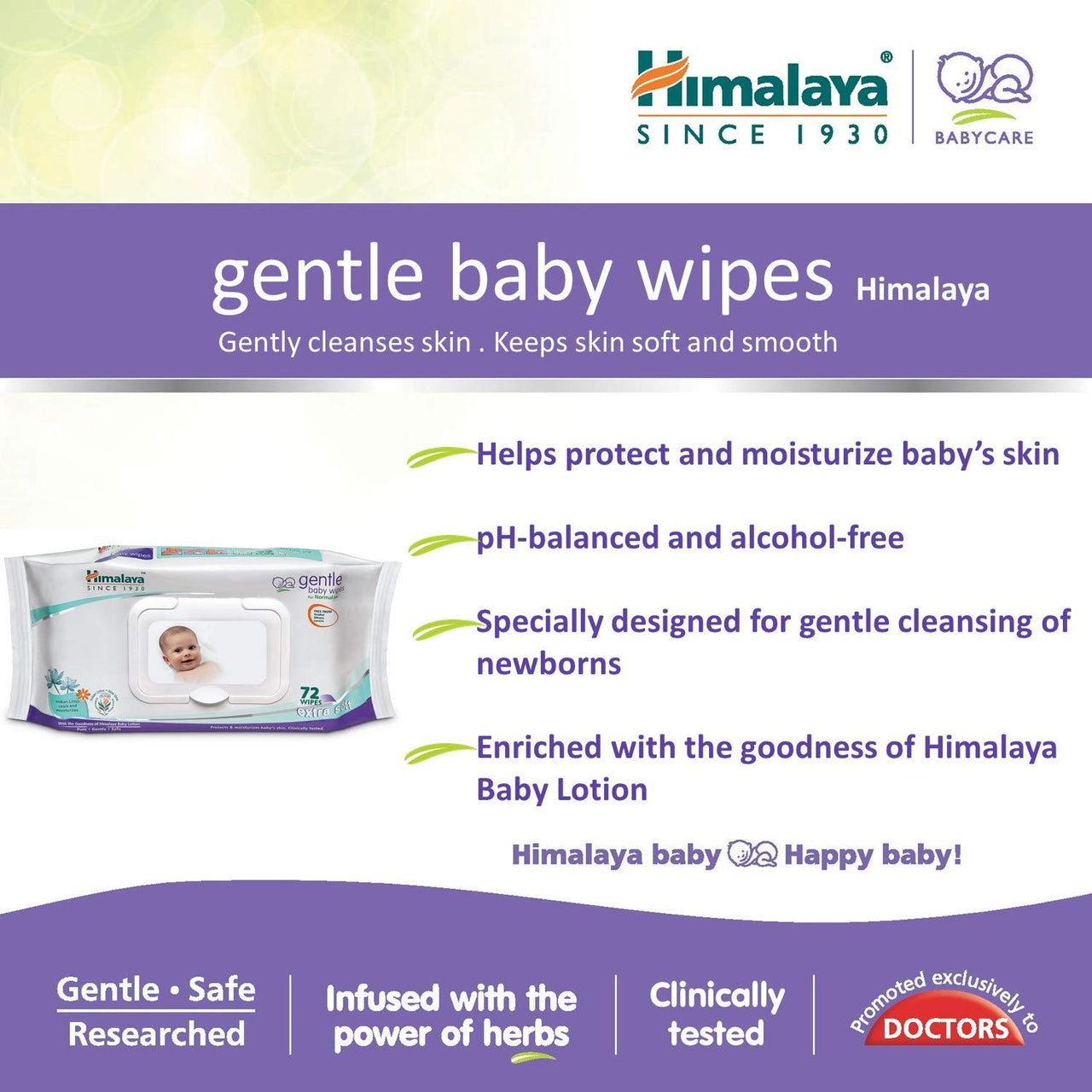 Himalaya Gentle Baby Wipes (72 Count, Pack of 3), White