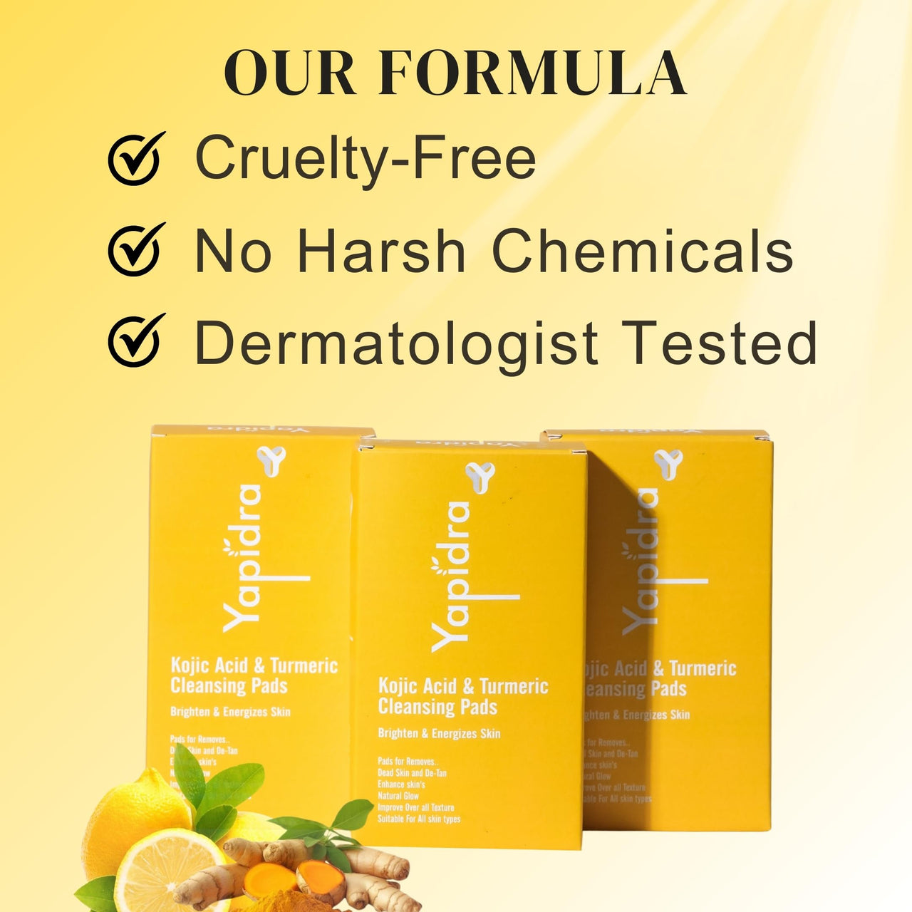 Yapidra Turmeric & Kojic Acid Cleansing Pads | With 15% Vitamin C, 5% Niacinamide & Hyaluronic Acid | Gently Exfoliates & Brightens | Helps Reduce Tan, Dark Spots & Pigmentation | Non-Irritating & Non-Sticky | 100% Natural Formula | For All Skin Types | D