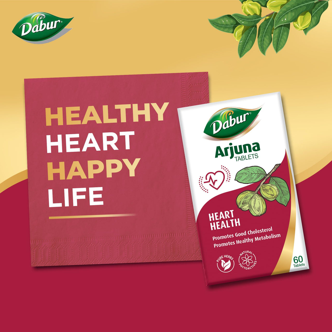 DABUR Arjuna Tablets - 60 Tabs | Promotes Heart Health | Manages Cholesterol Level | Promotes Healthy Metabolism,Pack of 1