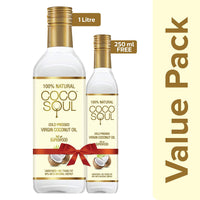 Coco Soul Cold Pressed Natural Virgin Coconut Oil, 500 ml + Coco Soul Cold Pressed Natural Virgin Coconut Oil, 1 L with Free 250 ml Pack
