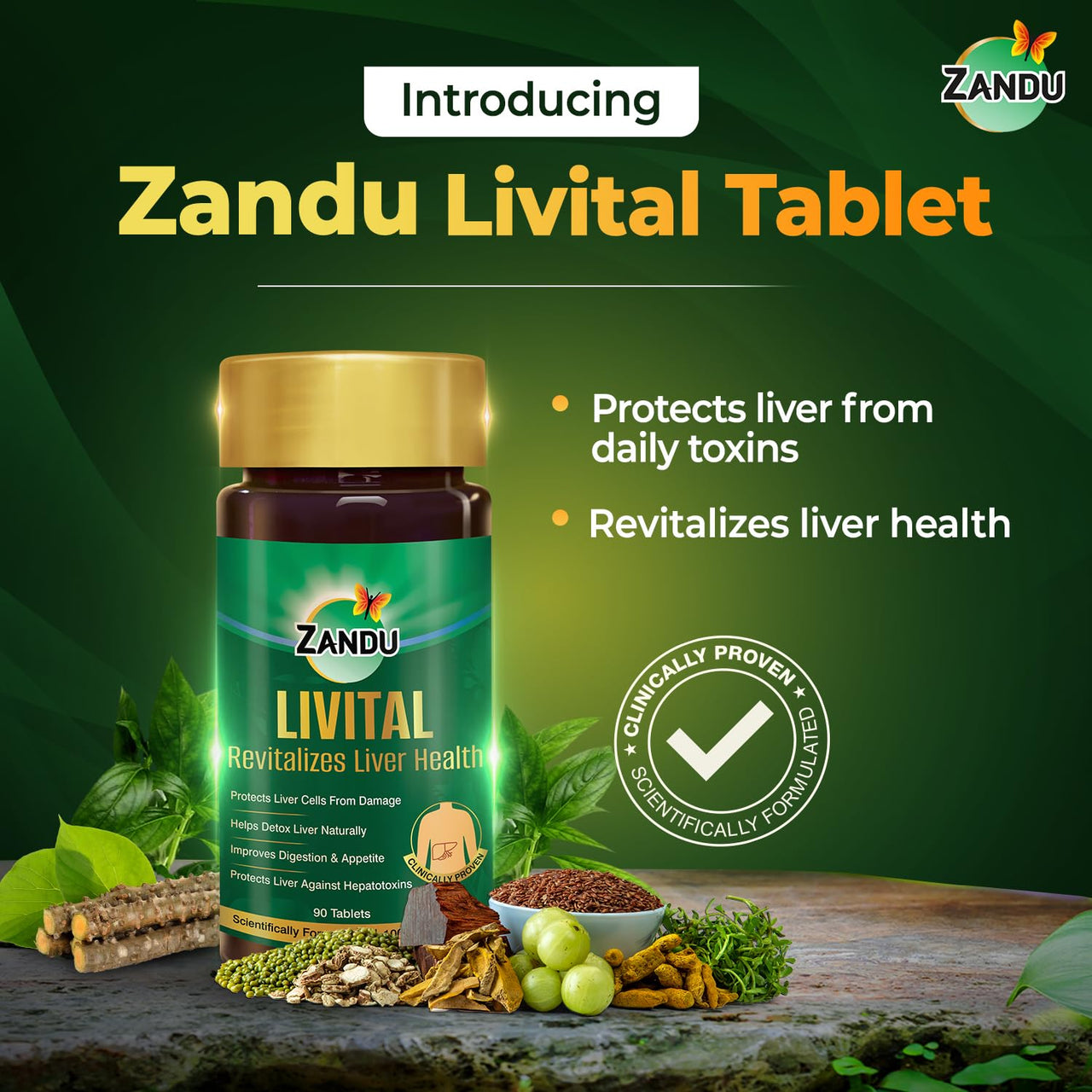 Zandu Livital Liver Tablets – Clinically Proven for Liver Detox & Health Support in 2 Months | 90 Tabs | Ayurvedic Formula with Bhringaraj & Guduchi | 100% Ayurvedic Ingredients