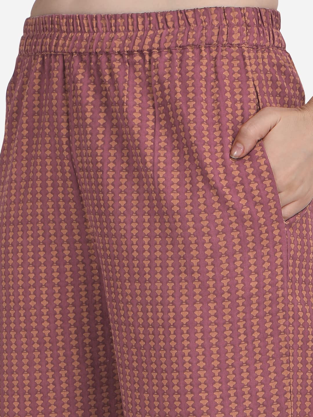 MIRCHI FASHION Women's  Cotton Bagru Printed A-Line Kurta Set with Plazzo Pant L Grey, Pink