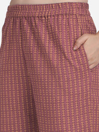 MIRCHI FASHION Women's  Cotton Bagru Printed A-Line Kurta Set with Plazzo Pant L Grey, Pink