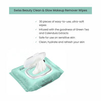Swiss Beauty Clean & Glow Makeup Remover Wipes | With Green Tea And Calendula Extracts| Cleansing And Hydrating Facial Wipes| 30 Wipes