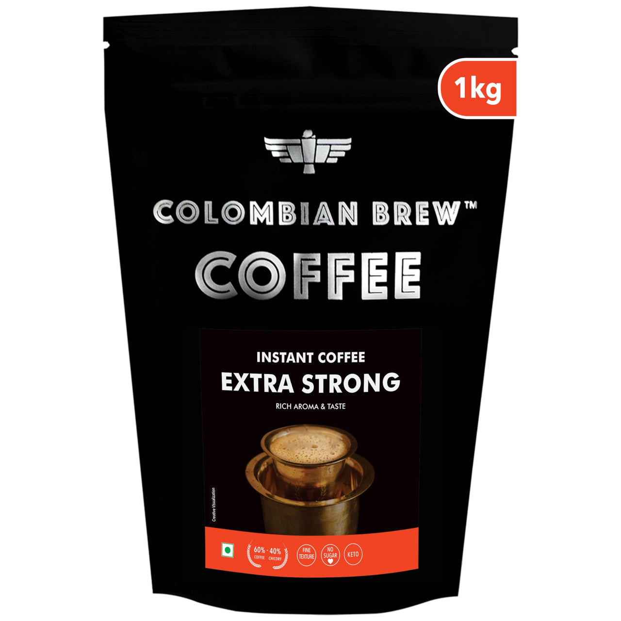 COLOMBIAN BREW COFFEE Colombian Brew Strong Instant Coffee Powder, 60-40 South Indian, 1kg Hotel Pack