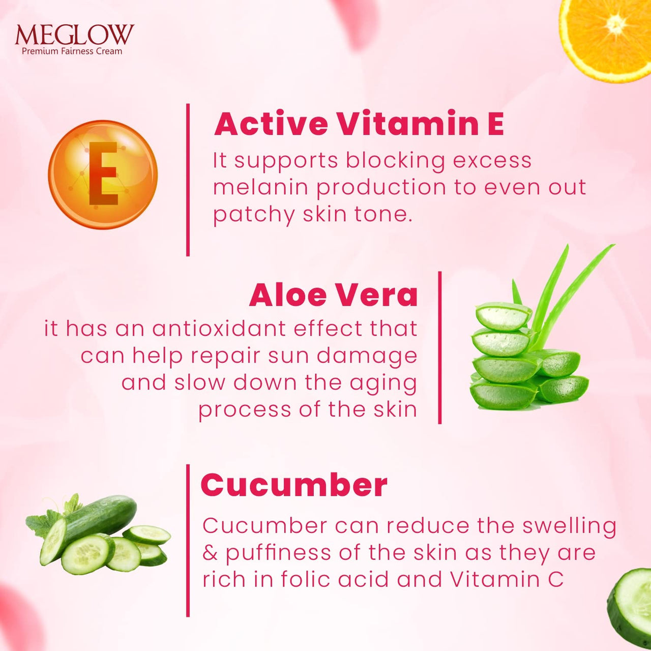 Meglow SPF 15 Paraben-Free Formulation Enriched with Aloe Vera Extract, Cucumber Extracts and Vitamin E Premium Fairness Face Cream for Women (50g, Combo Pack of 2)