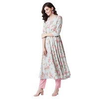 Tissu Women's  Rayon Green Floral Printed Flared Kurta 6XL