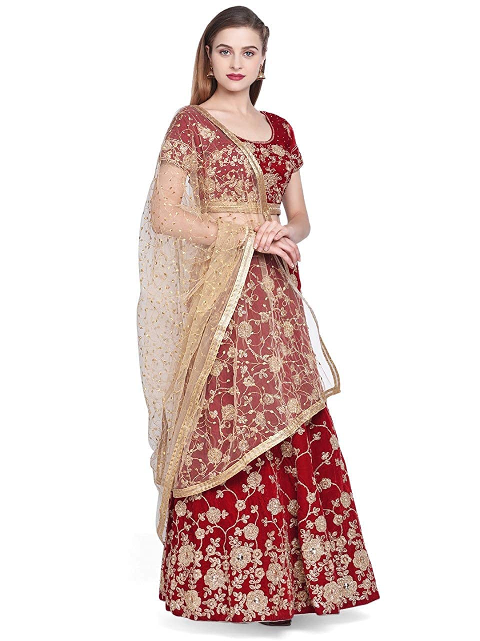 DUPATTA BAZAAR Women's  Embroidered Gold Net Dupatta DB1993